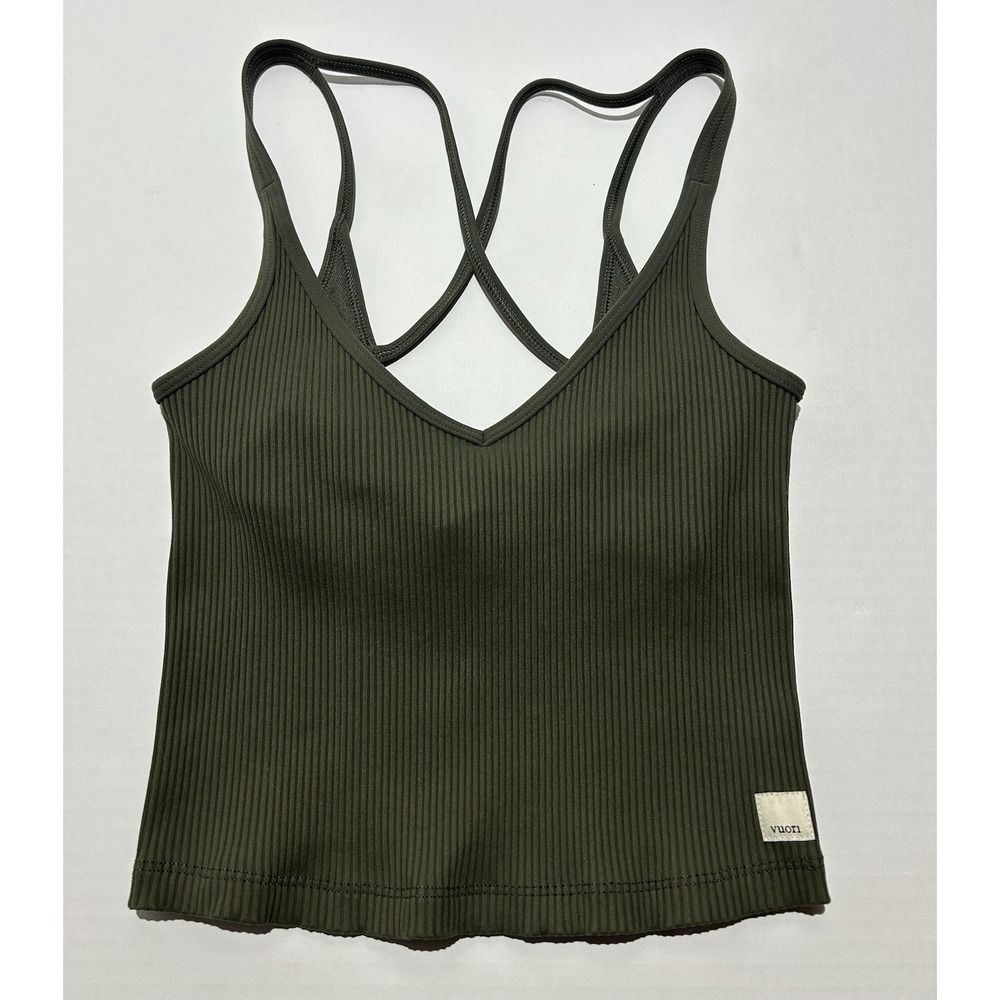 Vuori Tank Top Women's XS Rib Crop Green Ribbed Oregano Gym Yoga Running